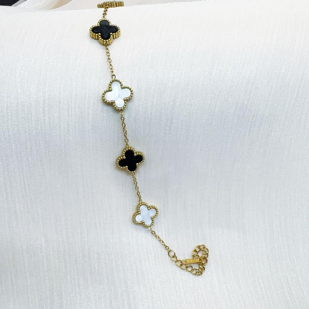 Double Sided Titanium Steel Clover Bracelet Necklace Ring Earrings Women's Non Fading Set Jewelry