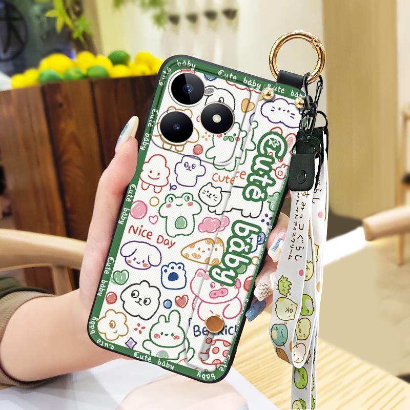 Soft case Anti-knock Phone Case For Realme C53/Narzo N53 Waterproof Wristband Phone Holder Cute Wrist Strap Kickstand