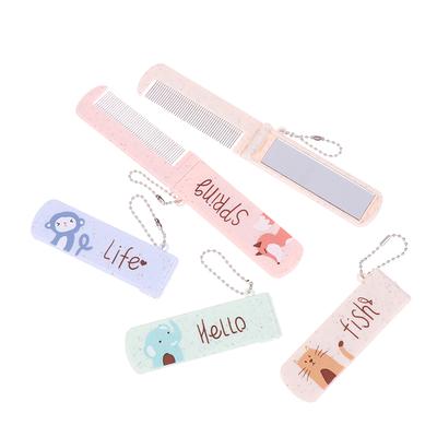 Lovely Animals Cartoon Comb Simple Hairdressing Plastic Portable Comb With Mirror Foldable 2 In 1 Pocket Hair Brush Students
