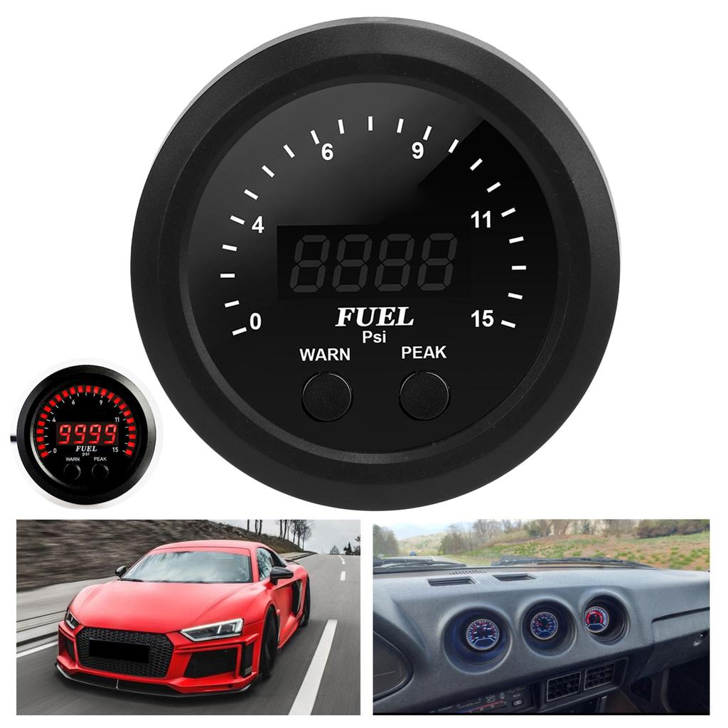 Oil Pressure Gauge Kit 2‑1 16in 52mm Ultraslim 15PSI Red LED Accurate Stable Antishock Fuel Press Meter