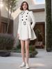 European and American Slim Fit Ruffle Wool Trench Coat with Belt Buckle - Women's Autumn and Winter Style