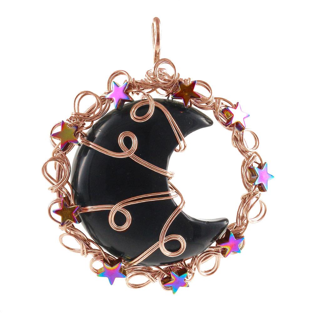 Natural Crystal Moon Pendant, Handmade Copper Wire Wrapped Gemstone Jewelry