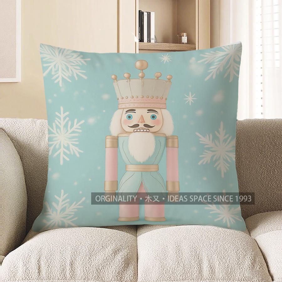 Home Decor Nutcracker With Snowflakes Winter Pillow Cover Pattern Cushion Cover Suitable For Sofa Bedroom Car Pillow Cover