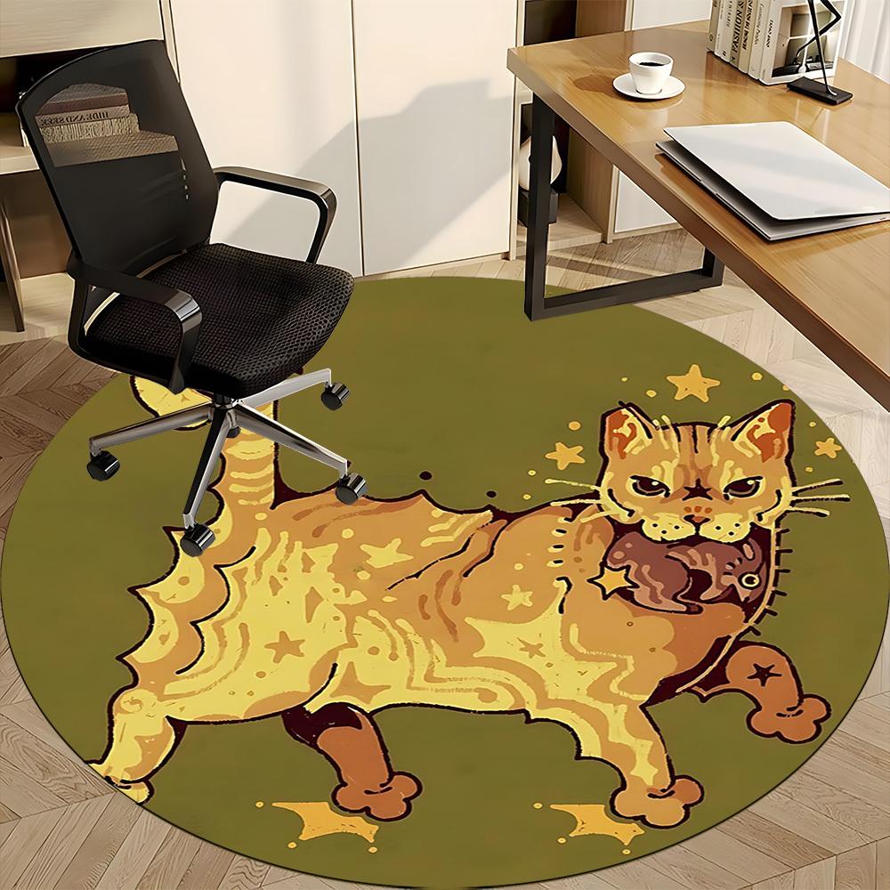 1PCCat Star Office Round Area Rug,  Mat Suitable For Office, Under Office Chairs Bedroom Living Room Home Decor, Room Deco