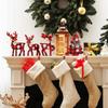 4Pcs Wooden Christmas Deer Ornament 3D Exquisite Red Plaid Reindeer Ornament Decorative Snowflake Reindeer Decorations