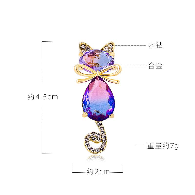 Korean version crystal cat brooch high-end brooch Korean version cute kitten pin suit brooch accessories
