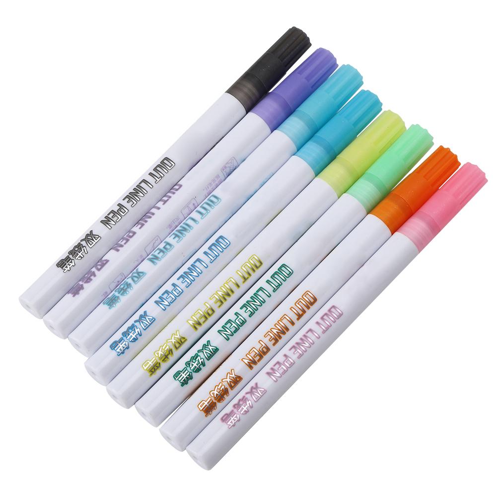 8Pcs Double Line Pen Color DIY Drawing Marker Highlighter Stationery Art Supplies