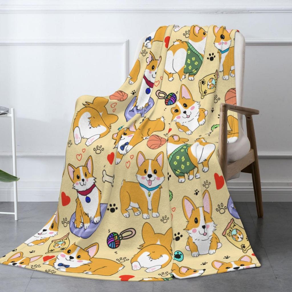 Cute Pet Corgi Dog Throw Blanket Fuzzy Soft Cozy Warm Lightweight Plush Fleece Flannel Blanket for Couch Bed Sofa Home Decor