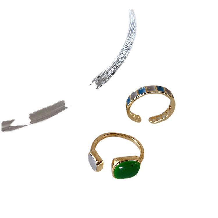 Elegant French Geometric Adjustable Ring - Women's Fashionable Temperament, Artistic Color Block Design for Index Finger