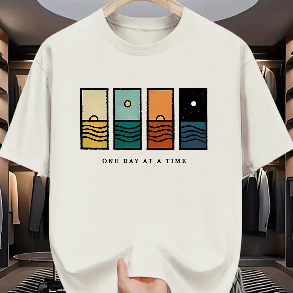100% Pure Cotton Men's Casual Loose Fashion Letter Pattern Print Breathable Sports Short Sleeved Round Neck T-shirt Top