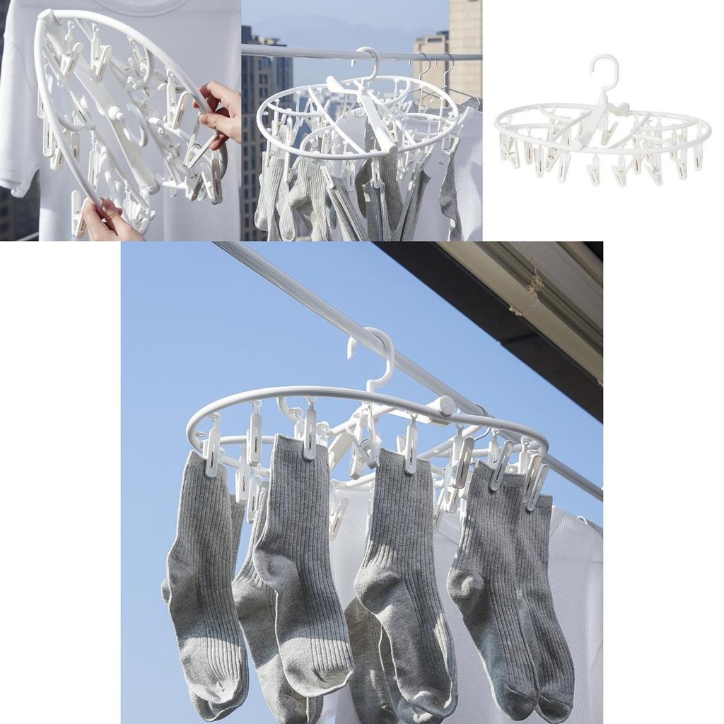 Compact Plastic Folding Laundry Hanger With 32 Clips For Efficient Drying
