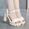Women's Summer High-heeled Sandals with Chunky Heels, Thick Soles, Waterproof Platforms, and Soft Leather for Runway Shows
