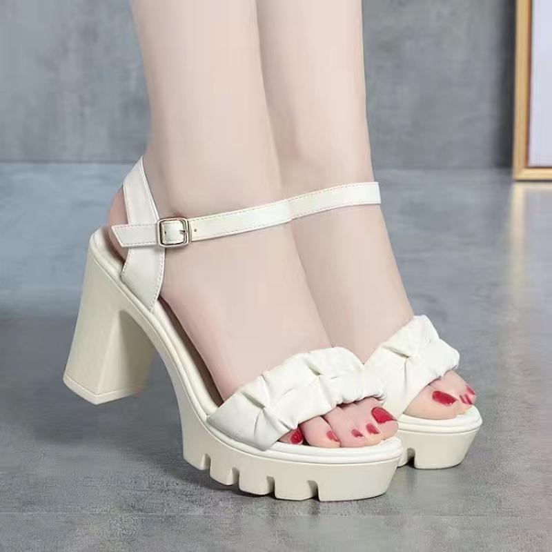Women's Summer High-heeled Sandals with Chunky Heels, Thick Soles, Waterproof Platforms, and Soft Leather for Runway Shows