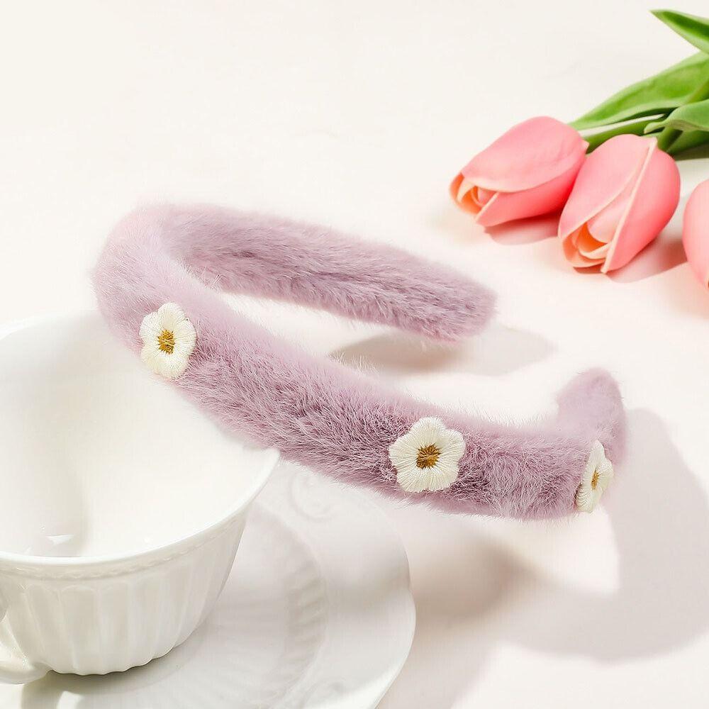 Plush Flower Headbands Solid Color Hairy Hairband New Faux FurHead Hoop