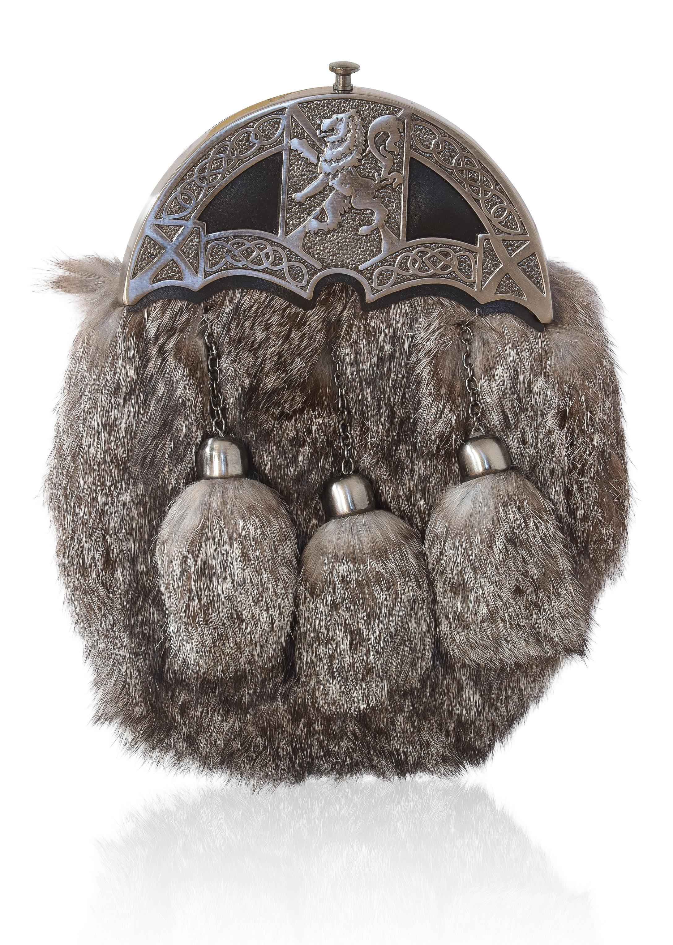 

Rabbit Fur Full Dress Sporran Lion Rampant Brass Cantle Scottish Leather Kilt Wallet one size верблюд