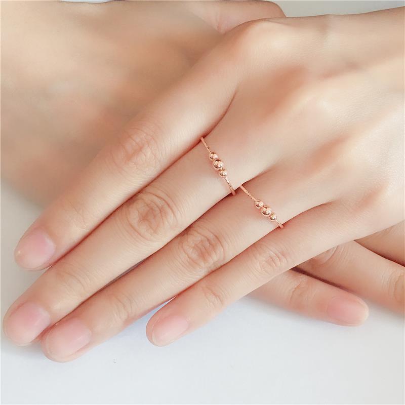 Purple Gold Three Round Beads Ring, Simple Temperament Color Gold Plated Rose Gold Ring