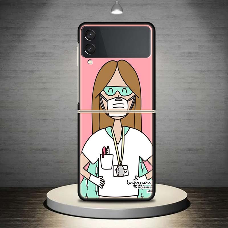 Funny Medicine Nurse Doctor For Samsung Galaxy Z Flip 4 3 5G Phone Case Black Hard Cover ZFlip 4 3 Luxury Shockproof Bumper Coqu