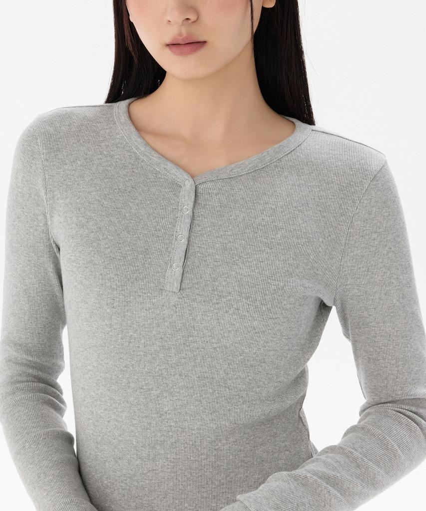 Musinsa Standard Woman Women'S Ribbed Y-Neck Long Sleeve Mini Dress [Medium Grey]
