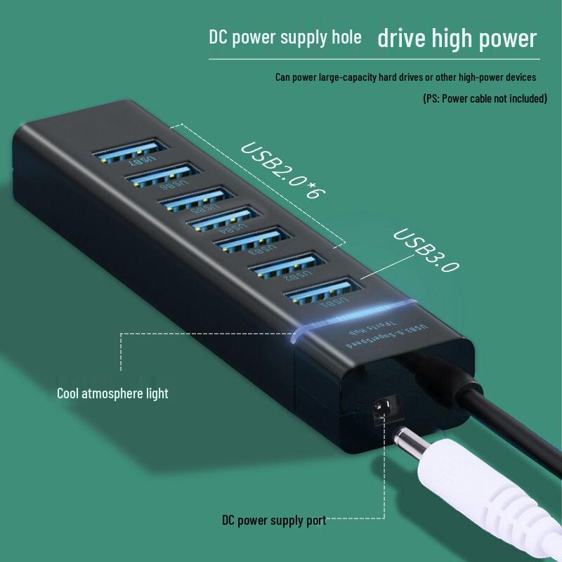 USB-концентратор 7-в-1: 1 порт USB 3.0, 6 портов USB 2.0 для высокоскоростной передачи Bagged 30cm