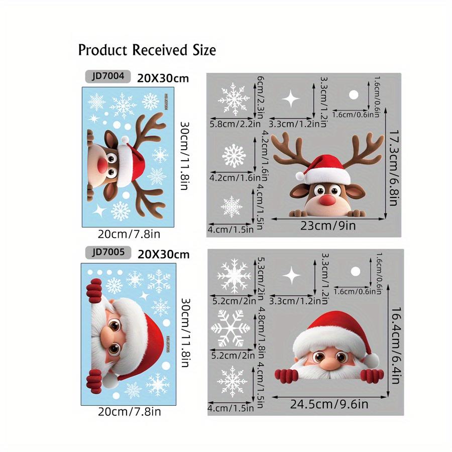 

2 шт. Рождественские наклейки на окна, Подглядывающие Дед Мороз и Олень - Съемные, не оставляющие следов, Двусторонние статические наклейки as shown