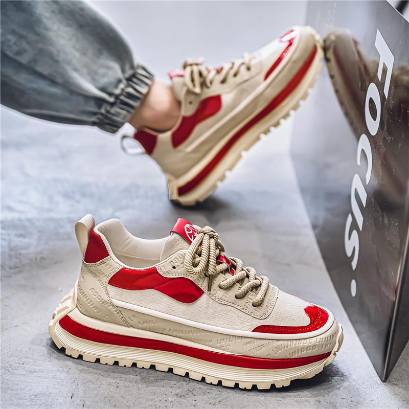 Men's Trendy Casual Running Shoes - 2024 Autumn Collection: Stylish, Thick-Soled, Wear-Resistant, Height-Enhancing Sneakers for Teens.