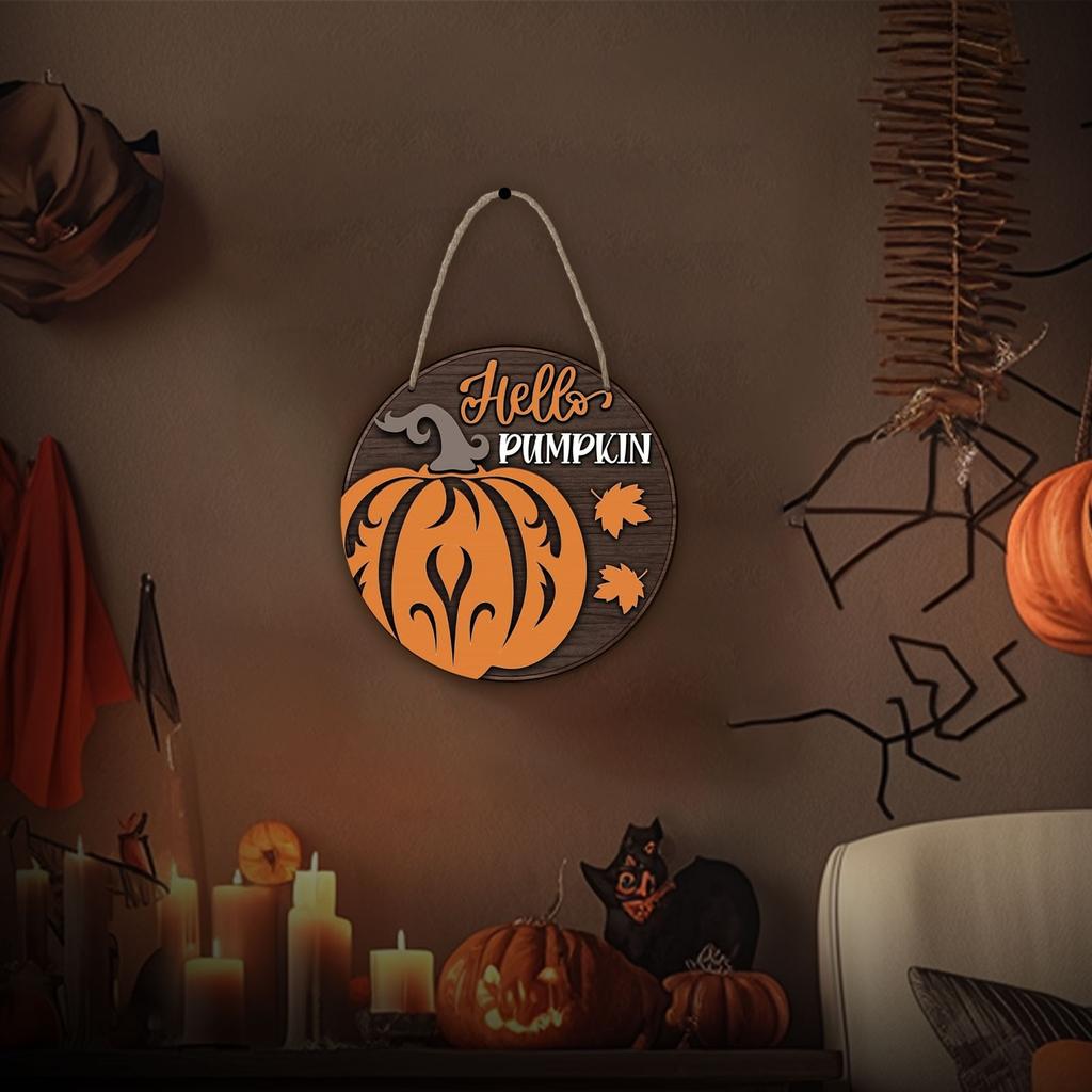 Halloween Pumpkin Atmosphere Decoration Wooden Sign Home Wall Decoration Holiday Decoration