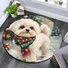 Winter Dog Round Area Rug,Carpet Rug for Living Room Bedroom Sofa Playroom Decor,Non-slip Floor Mat