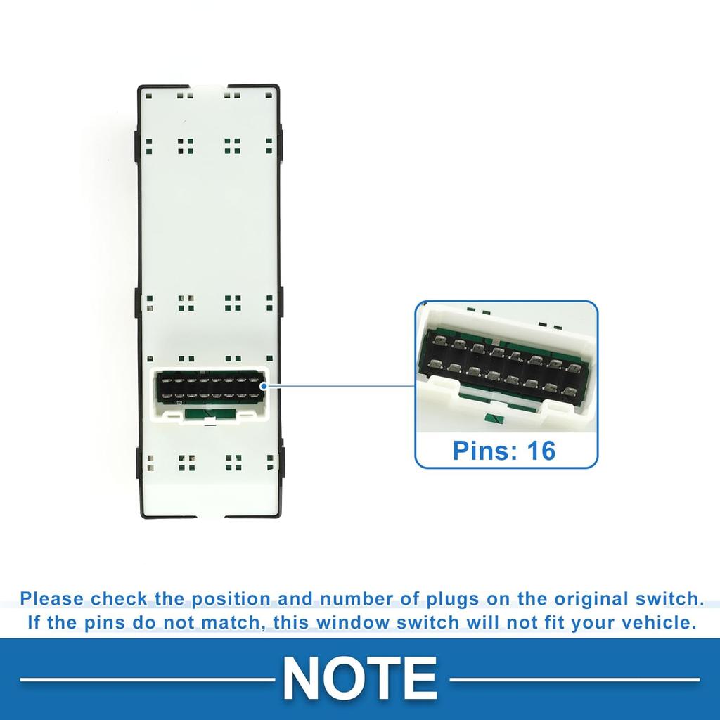 1 AUTO Power Window Switch No.935704V000 16pins Front Left Driver Side Window Control Switch for Hyundai Elantra Move 2012-2016 Black
