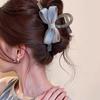 Koreanische Mode Blaue Denim Schleife Transparenter Grauer Haarspangen-Clip für Damen