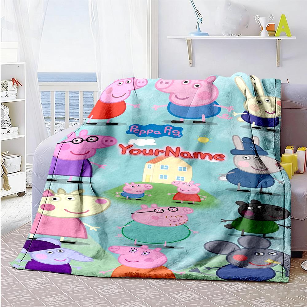 Peppa Pig Customize Text Blanket Lightweight Personalized Blanket Comfortable Versatile for Livingroom Seaside Bed Chair Four Seasons Multipurpose