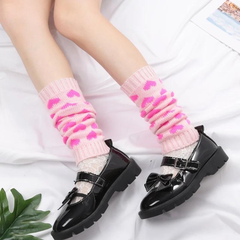 Y2K Woman Leg Warmers Japanese Lolita Autumn and Winter Heart Lolita Black Knee Warmers Long Socks JK Knitted Girls Leg Warmers