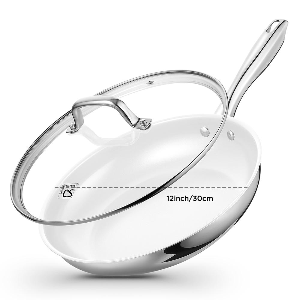CSK 8/12 Inch Nonstick Frying Pan with Lid, Kitchen Cookware Frying Pan Nonstick, Non Toxic Ceramic Pans Ceramic Coating