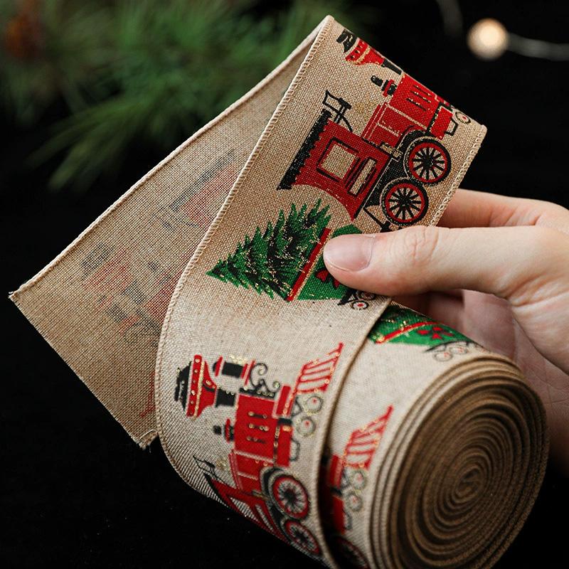 2M/Roll Christmas Classical with Wired Edge DIY Xmas Tree Ribbon Gift Wrapping Craft Ribbon Wreath Bows Imitation Hemp