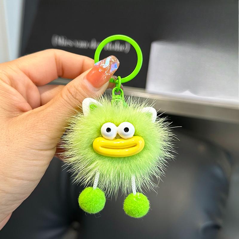 Cute mink hair big mouth small briquettes car keychain pendant Korean plush doll bag pendant gift