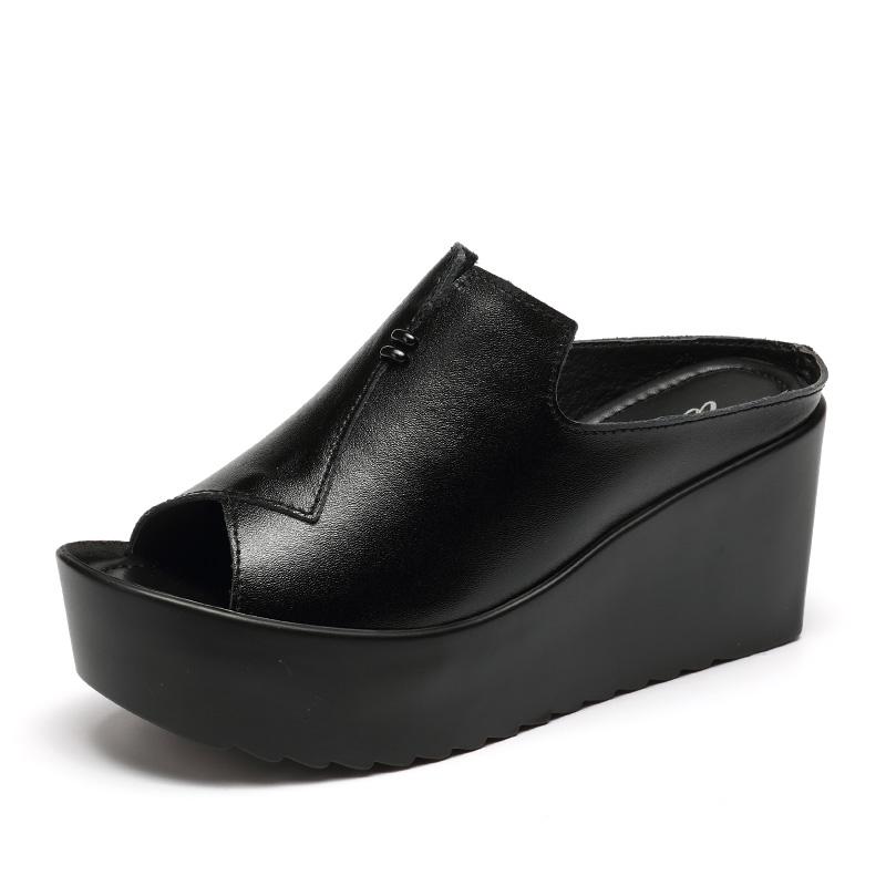 

Jzzddown/женские тапочки, женские сандалии на платформе, женские сандалии из натуральной кожи на каблуке с открытым носком, женские роскошные шлепанцы 5