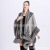 Womens Knit Cape Shawl With Faux Fur Collar Winter Oversized Poncho Cardigan In Black Gray Khaki Beige