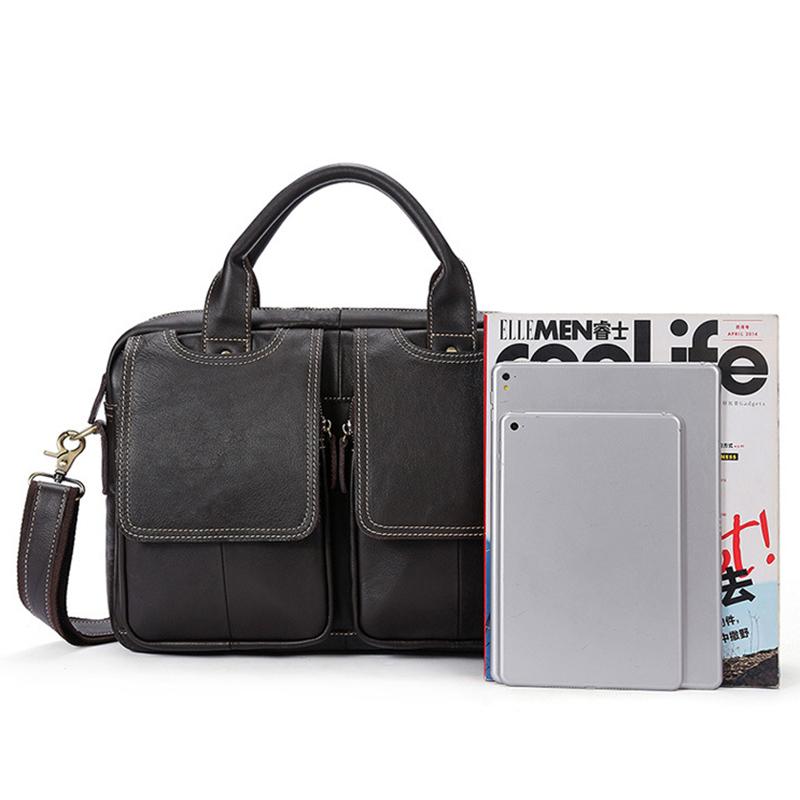 Fashion European and American Retro Style Men's Shoulder Bag Top-Grain Leather Business Briefcase Multi-Pocket Genuine Leather Men's Crossbody Bag