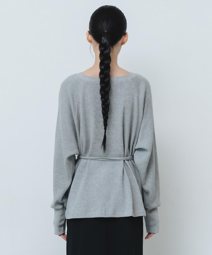 AFTERGLOWOOL V-Neck Waffle Wrap Long Sleeve T-Shirt_Grey