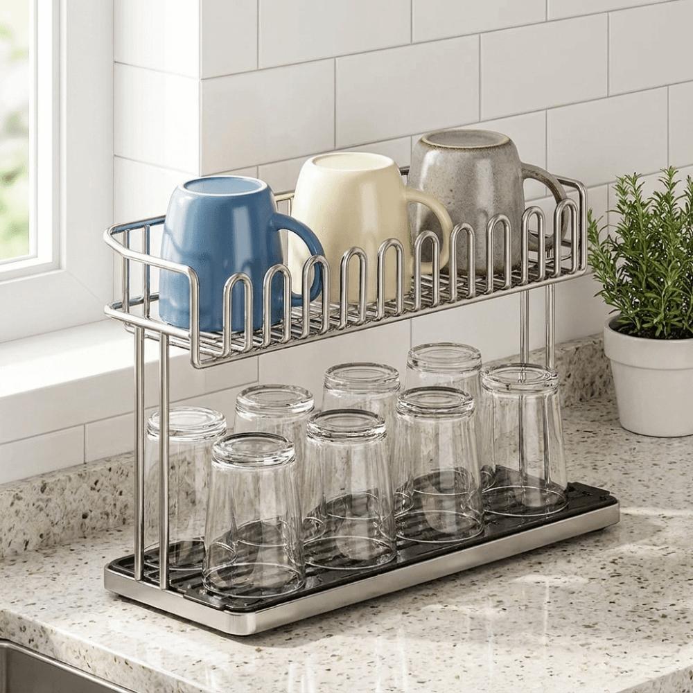 Stainless Steel Cup Storage Rack Anti-Fall Water Cup Holder Sink Storage Rack Office