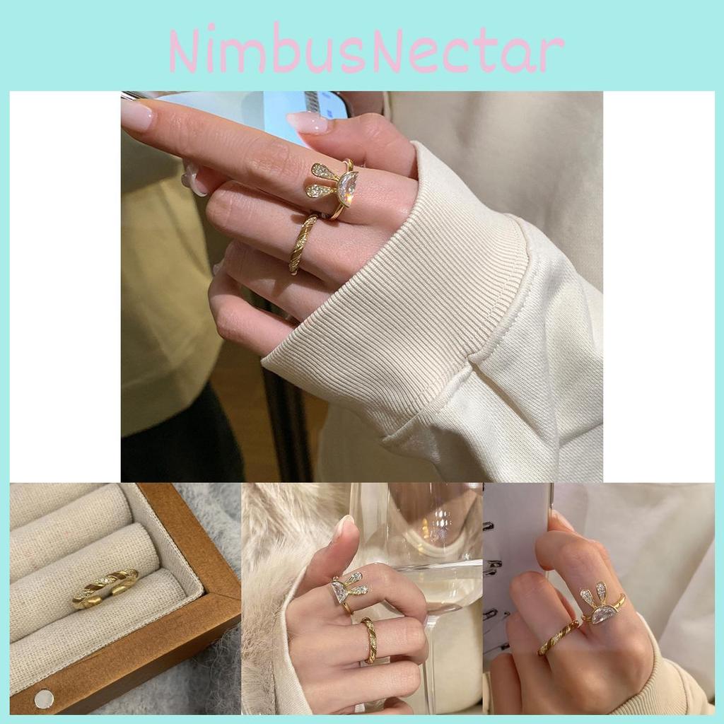 Elegant Korean Style Rabbit Ear Geometric Design Adjustable Ring For Women