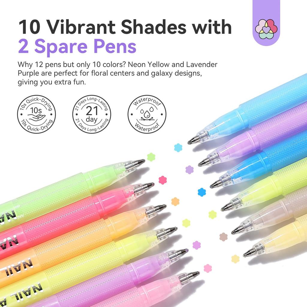 SAVILAND 3D Nail Art Pens Gel Nail 10 Nail 3D Acrylic Nail DIY Nail Design Fine Manicure Perfect for Beginners in Detailed Nail Art 12pcs Brush,