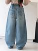 Girls' Wide-Leg Denim Jeans - Korean Style Spring 2026, Casual Street Style for Big Kids