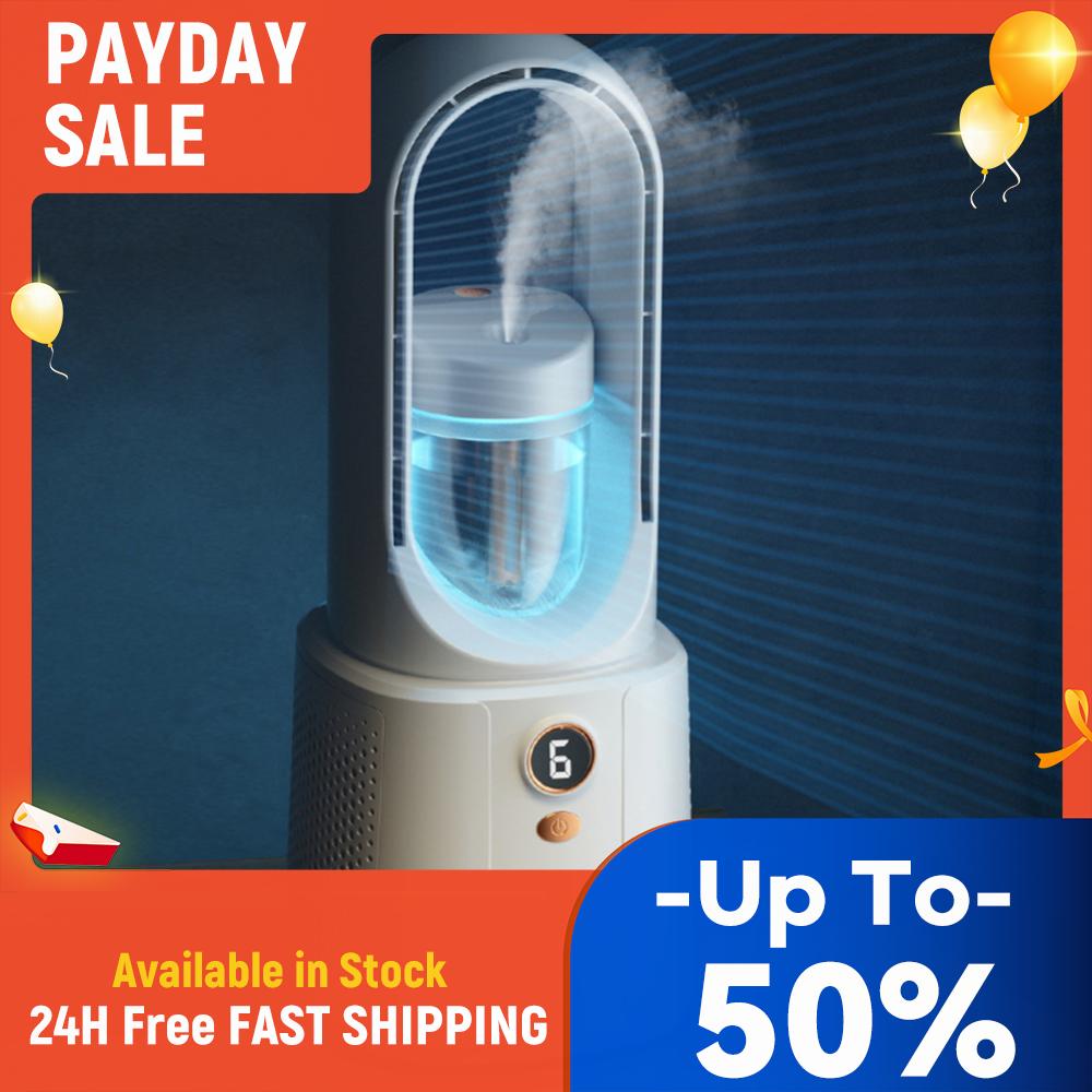 Portable Leafless Electric Fan 5V USB Fan Natural Wind 6 Gear LED Display 3-6 Hours Battery Life for Summer Gift