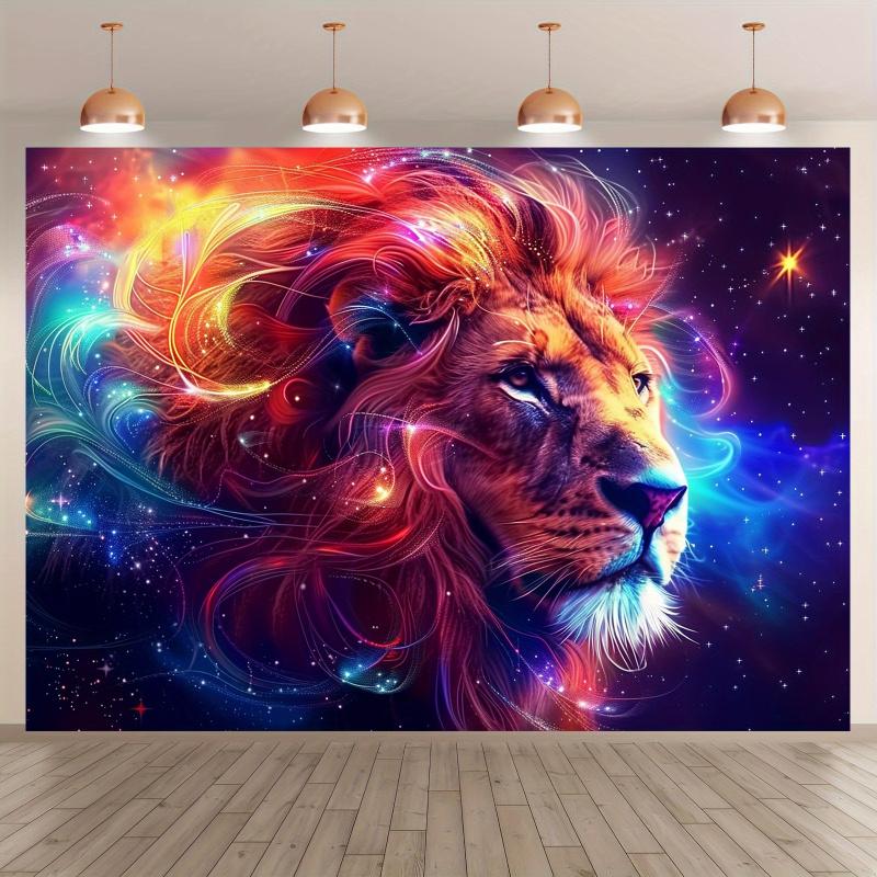 VIKAMA Cyber Starry Sky Lion Tapestry Colorful Animal Art Esports Room Bar Room Decoration Home Decoration