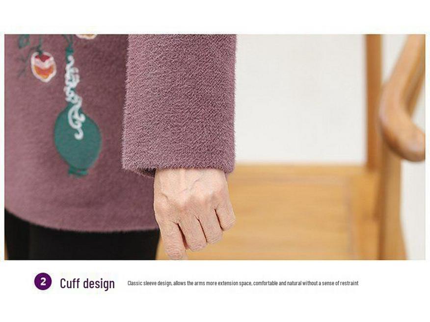 Grandma Style Mink Velvet Coat: Thickened Autumn-Winter Wear for Women Aged 60-70