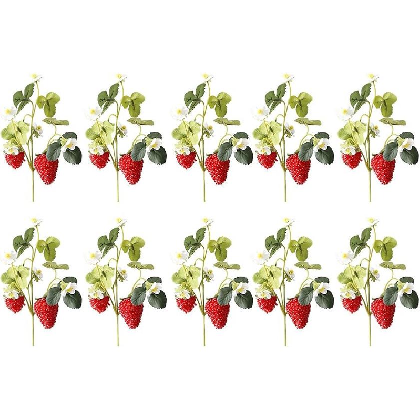 

10 шт. Реалистичные искусственные шелковые растения клубники с зелеными листьями, красная малина с эффектом реального прикосновения, имитация фруктов для фотореквизита, сад, дом Large