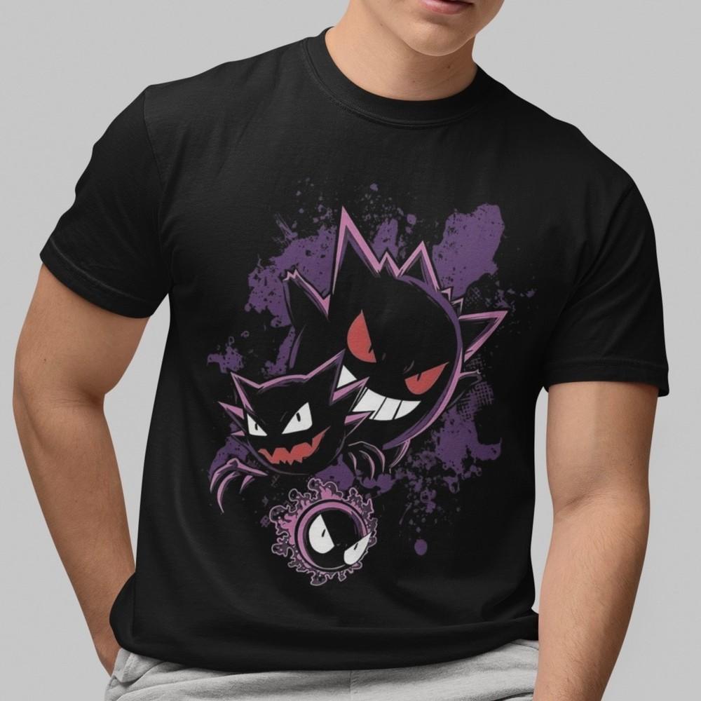 Pokémon Ghost Type T-Shirt Gengar Haunter Gastly Graphic Tee Black Unisex Anime