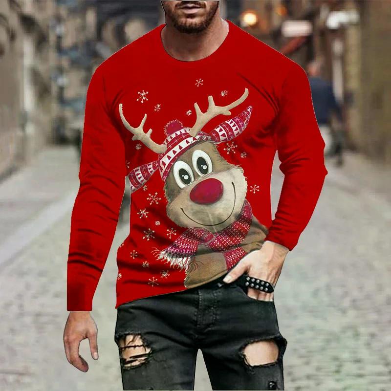 

Забавная футболка с 3D-принтом оленя, мужская рождественская хип-хоп уличная одежда, футболка с длинным рукавом, топ в стиле харадзюку, детская футболка 6XL