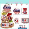 Unik USA Independence Day Träbricka Skylt Bordsprydnad För Festliga Firanden