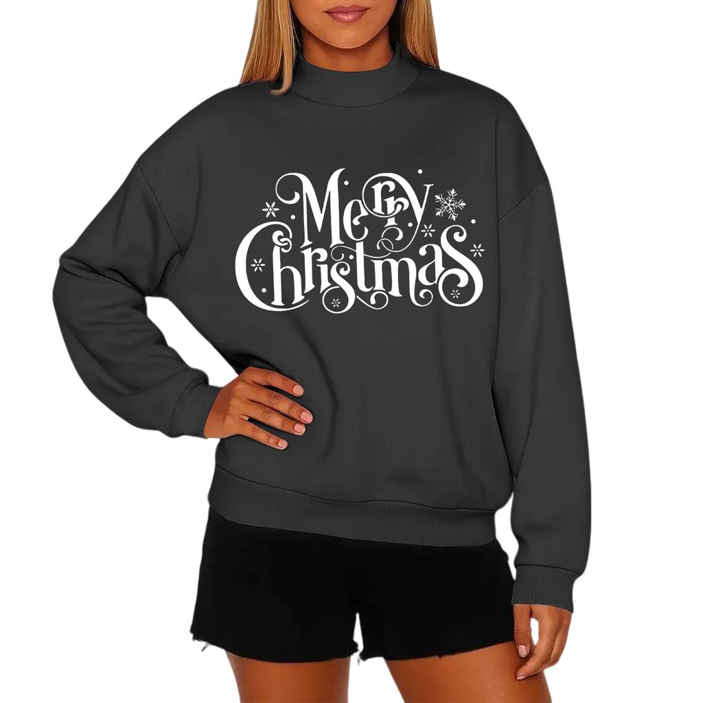 Ladies' Fashionable Casual Round Neck Long Sleeved Christmas Printed Hoodie